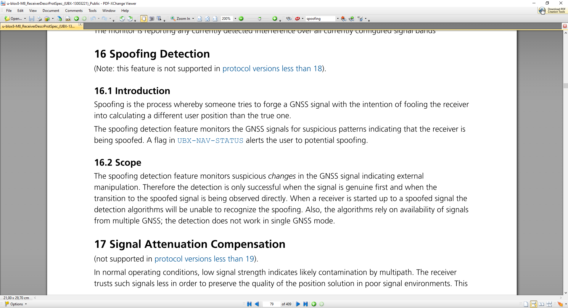 UBLOX GNSS Module Spoofing Detection Description